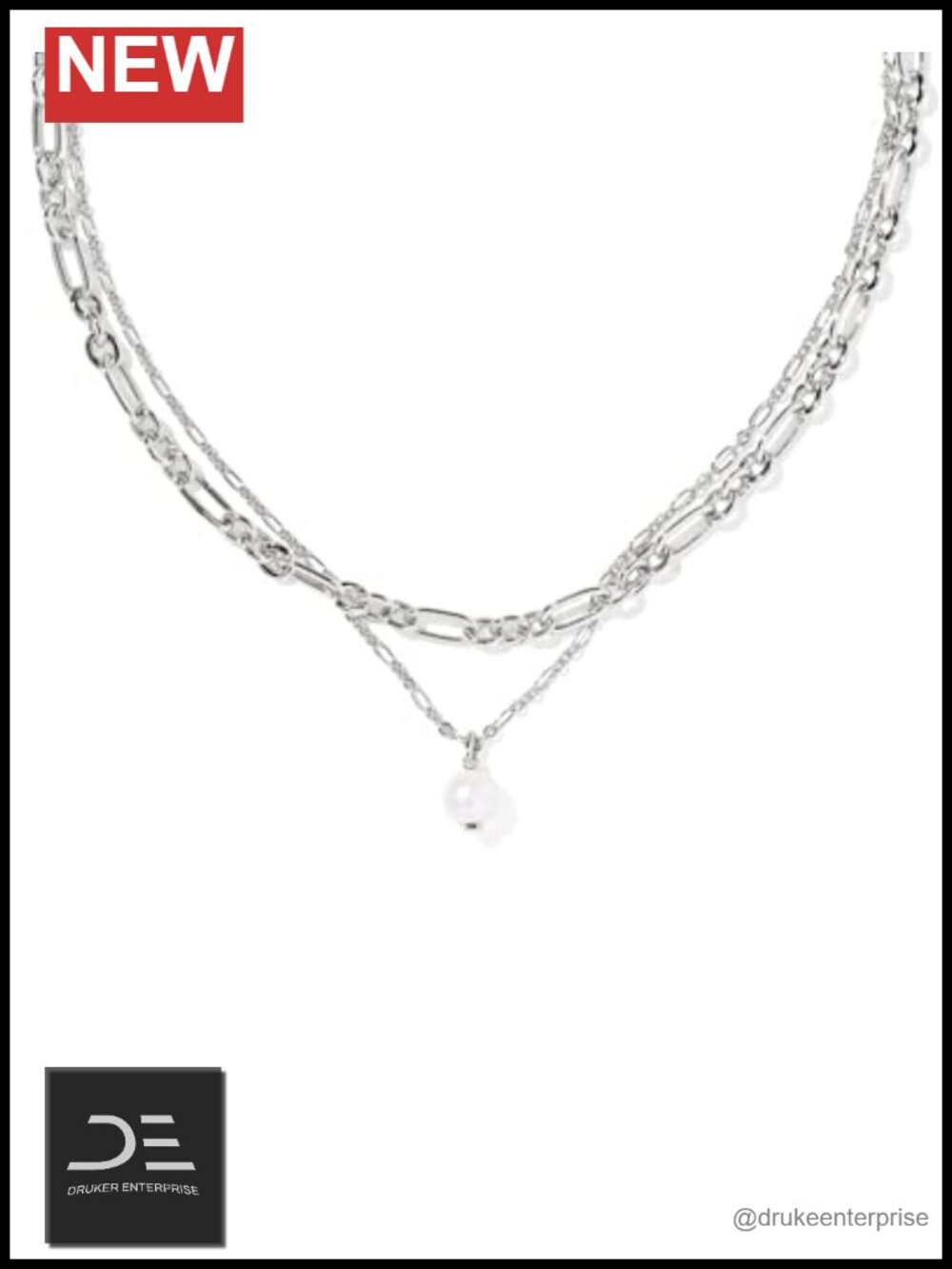 Multi Strand Figaro Chain Necklace Freshwater Cultured Pearl Lobster Clasp